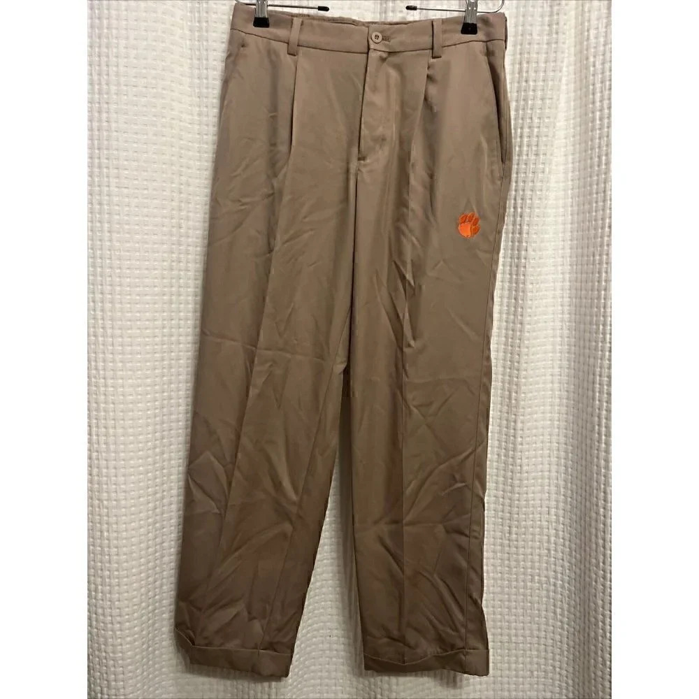 Nike Golf Pants Mens 30x30 Cuffed Tan Khaki Clemson Orange Paw Athletic N4